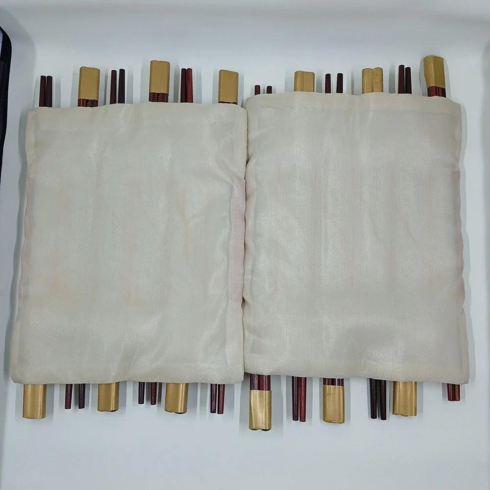 Brown Bamboo Wood Chinese Chopsticks‎ Set 12 Pairs Fabric Travel Rolls Gift